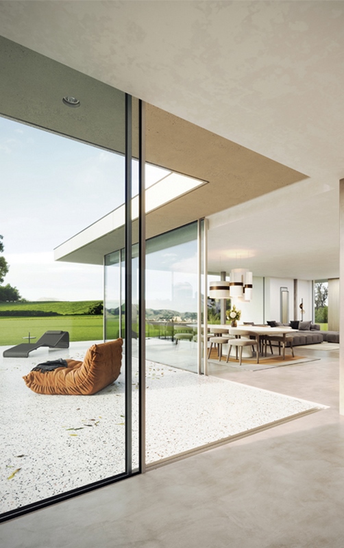 This sliding window is completely built in the floor, wall and ceiling so you only see the 20 mm vertical centre post.